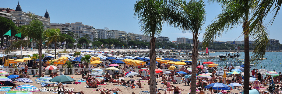 La Croisette et les plages de Cannes. Une jolie promenade de 7 kilomtres  pied le long du front de mer au dpart de notre appartement de La Napoule.